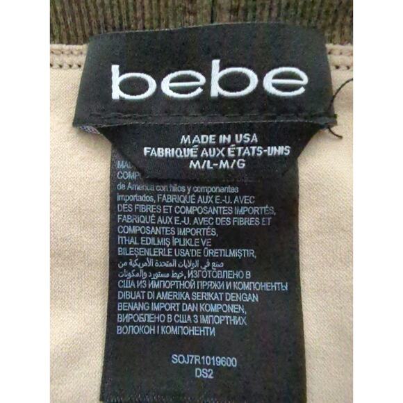 Bebe Stretch Short Sleeve Bodycon Dress Black Tan Olive Green Geometric Sze M/L - Picture 4 of 8